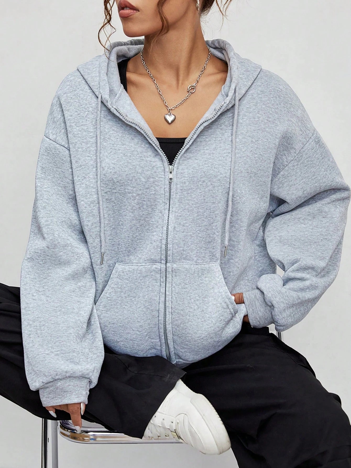 New Solid Zipper Hoodie Women Warm Fleece Hoodies Autumn Casual Hoody  Street Pocket Sportswear Oversized All-Match Female veste - ATFH