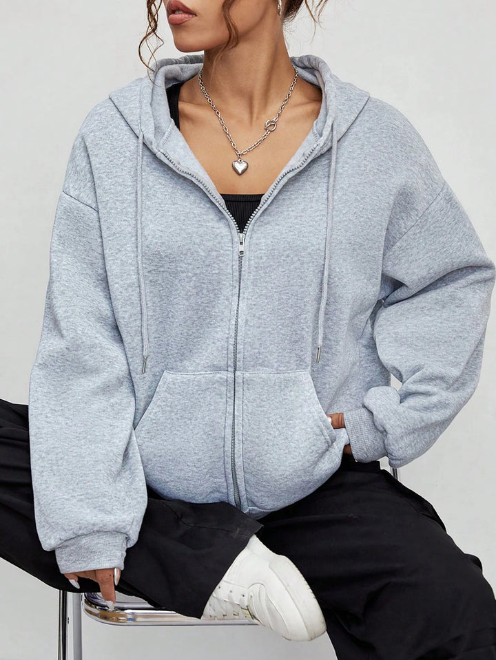 New Solid Zipper Hoodie Women Warm Fleece Hoodies Autumn Casual Hoody  Street Pocket Sportswear Oversized All-Match Female veste - ATFH