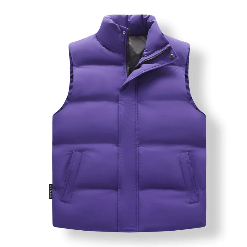 2026 Winter New Down Cotton Vest for Men Solid Color Stand Collar Versatile Sleeveless Vest Cold Resistant Warm Cotton Waistcoat