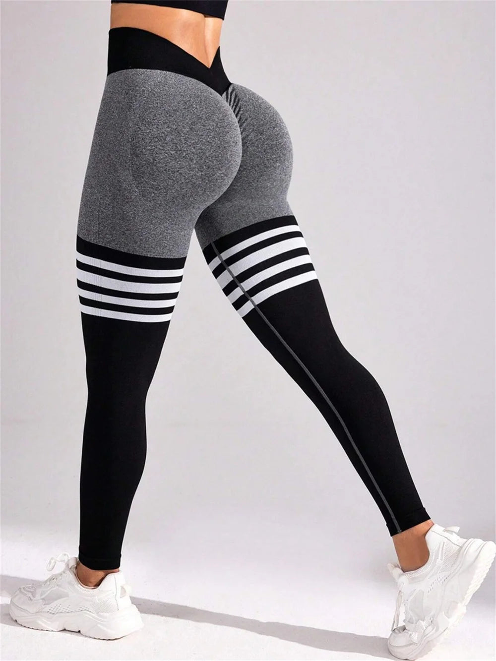 Women Seamless Stripe Yoga Pants High Waist Sexy Tummy Control Scrunch Butt Lifting GYM Workout Leggings Sports Fitness Clothing - ATFH
