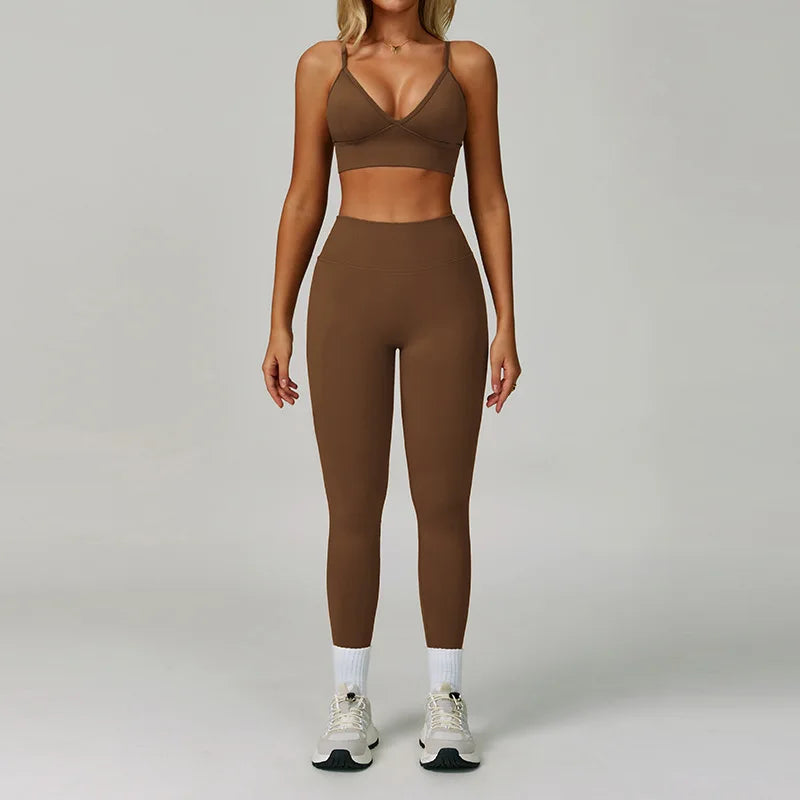 Seamless Yoga Suit 2PCS Sports Set Women Tracksuit Gym Running Workout Clothes Sports Long Sleeve Athletic Wear Yoga Clothing - ATFH
