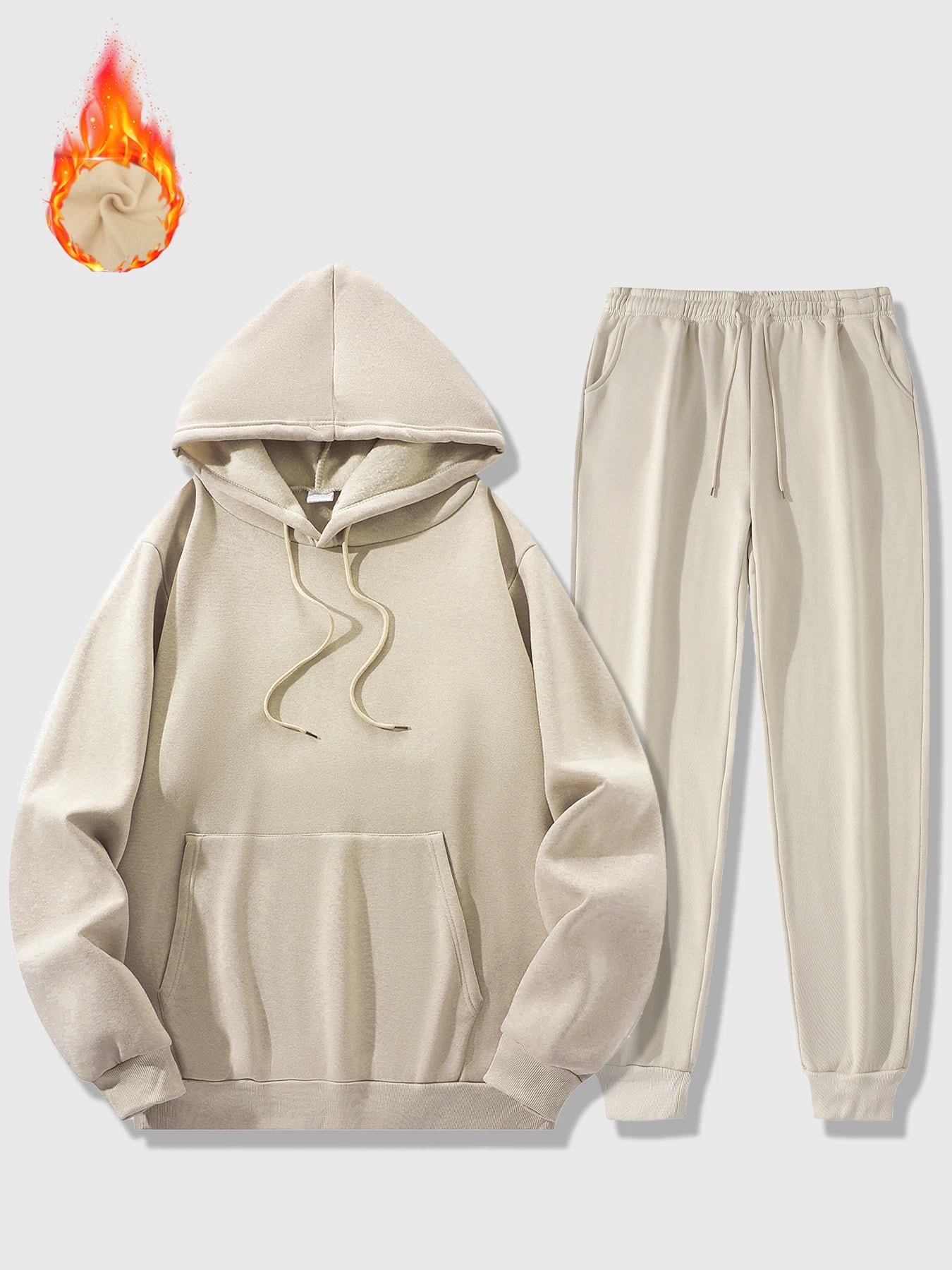 Men's Sports Suit Autumn and Winter Hoodie+pants 2-piece Set Fashionable Solid Color Casual Pullover and Pant Outdoor Sportswear - ATFH