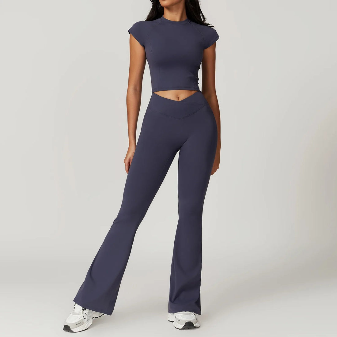 2 Pieces Yoga Set Gym Clothes Sportswear Yoga Suits For Women Fitness Short Sleeve Crop Top Tracksuits Sports Bra Gym Leggings ATFH