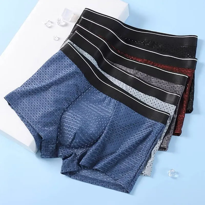4PcsMen's Underwear Men Boxer Shorts Ice Silk Mesh Boxer Shorts Summer Sexy Breathable Antibacterial Underpants Plus Size XL-6XL