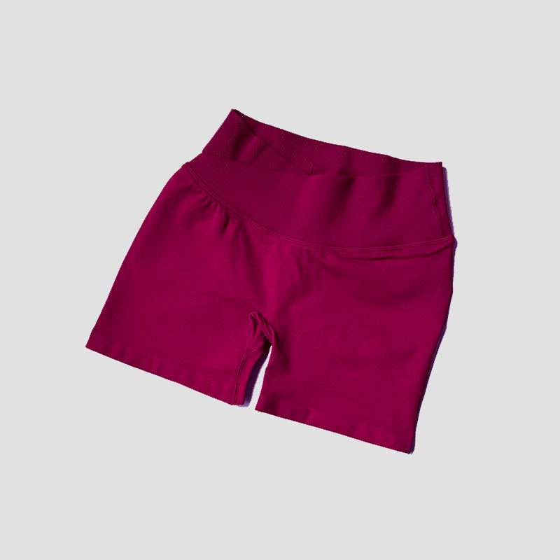 Summer High Waisted Training Workout Shorts Seamless Cross Waist Sexy Running Fitness Short Pants Solid Color Gym Leggings Tahsi Fashion House