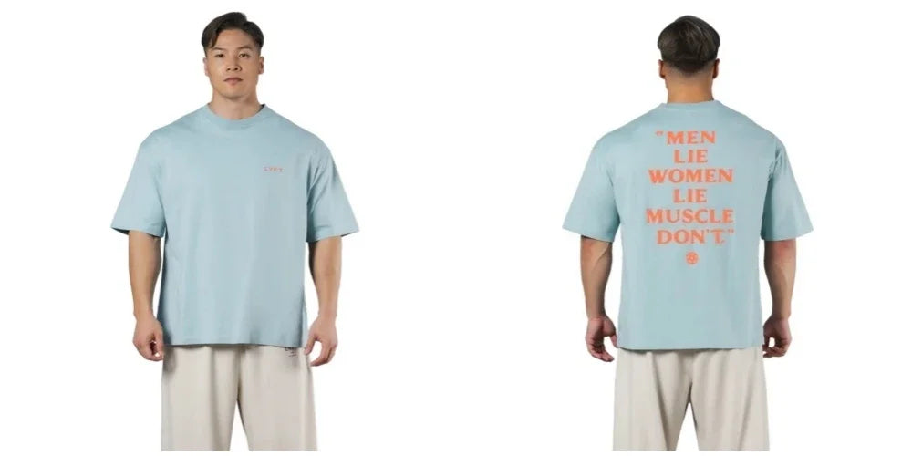 LYFT Oversized Loose Men's Casual Sport T-Shirt Gym Bodybuilding Fitness Short Sleeve Shirts Summer Cotton Breathable Tee Tops ATFH