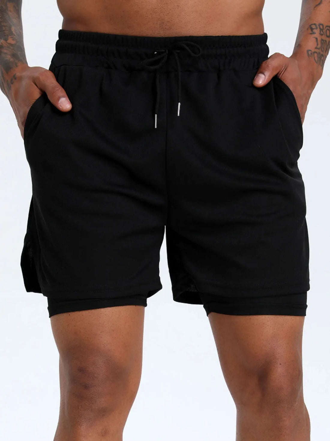 2-in-1 Men's Performance Running Shorts - Moisture-Wicking, Compression Support With Secure Zipper Pocket For Gym & Training