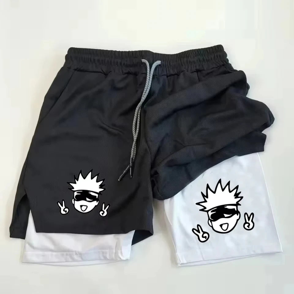 Double-Cover Sports Shorts Physical Training Men's Sportswear Bodybuilding Sho Anime Jujutsu Kaisen Gym Performance