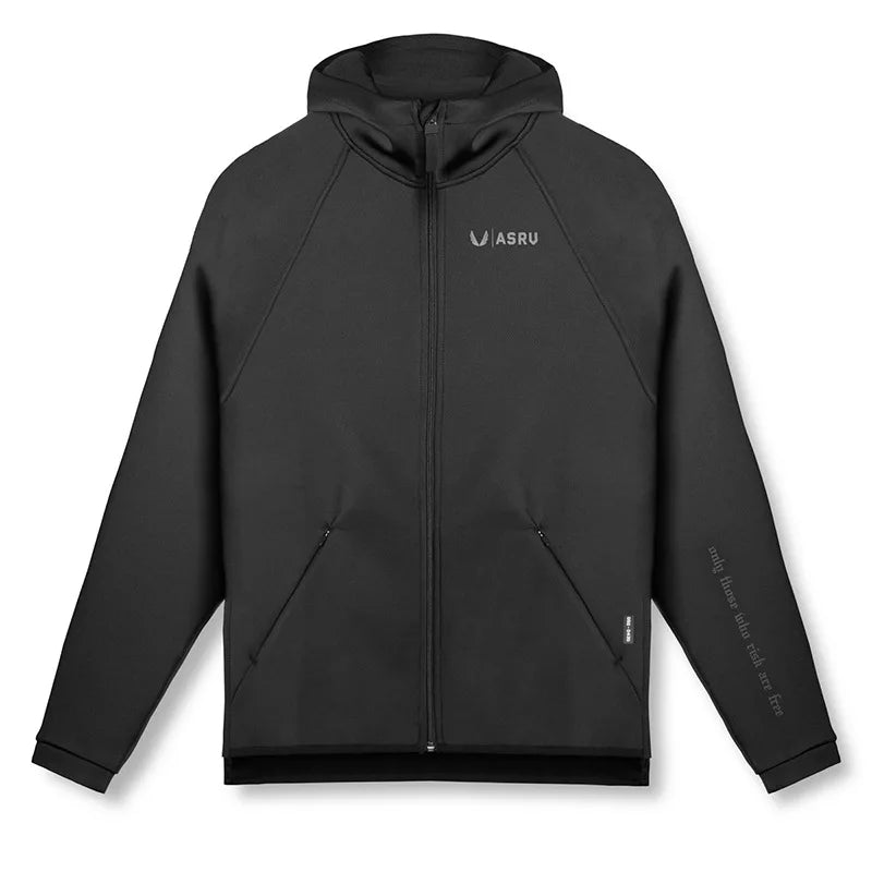 Men's Gym Sports Hoodies Cotton Elastic Hooded Male Fitness Running Loose Jackets Outdoor Zipper Coats Casual Workout Sportwear - ATFH