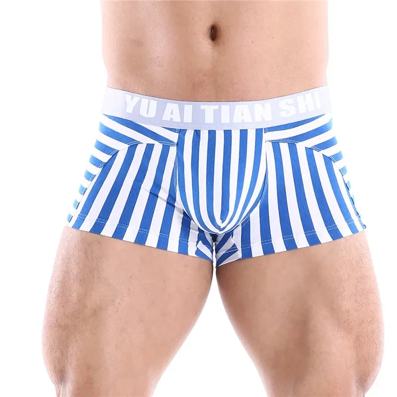 Men Boxers Comfortable Underpants Cotton Low Waist Large Size BoxerShort Striped Breathable Cueca Boxer Homme Underwear