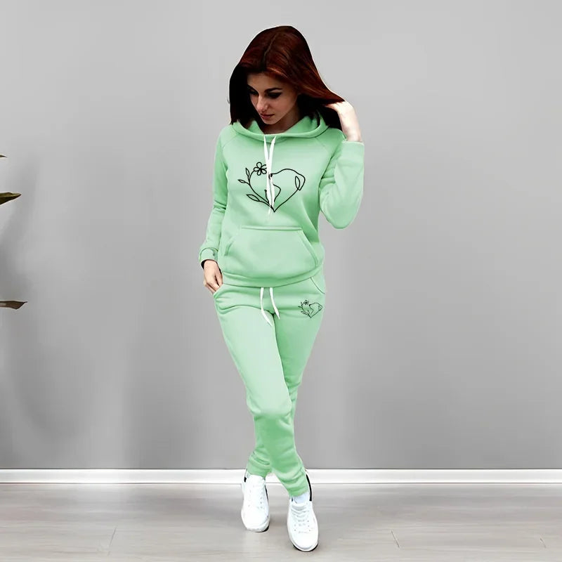 Fashion Casual Printing Hooded Tracksuit 2026 Spring Women's Quality Daily Jogging Sport Two Piece Set Ladies Outfits