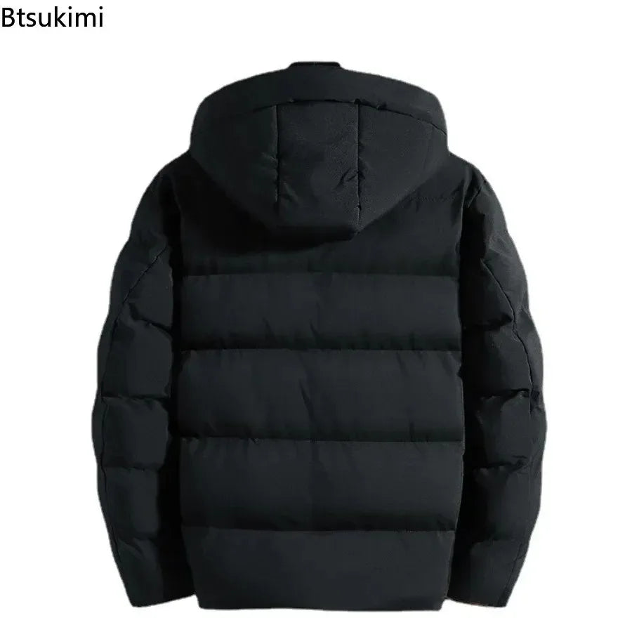 New Men's Winter Thickened Down Cotton Jackets Fashion Windproof Warm Hooded Parkas Men Casual Zipper Pocket Cotton-padded Coats
