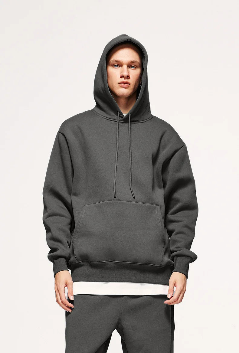Autumn/Winter New Men's Solid Color Hoodie+Sports Pants Two Piece Outdoor Casual Fashion Loose Large Sports Set - ATFH