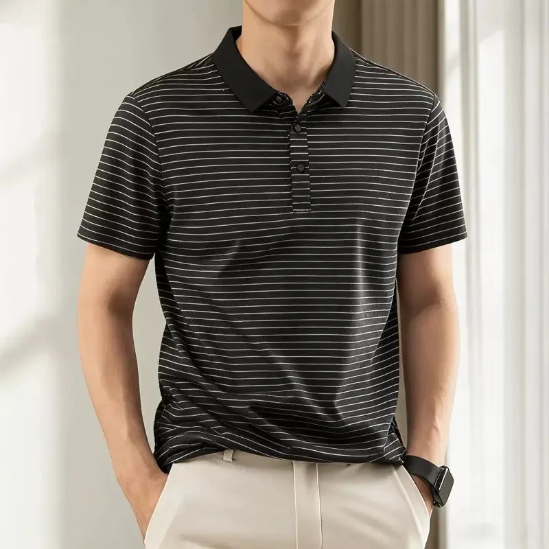 New Summer Classic Stylish Breathable Striped Short Sleeve Polo Shirt Men's Business Casual Sports High Quality T-Shirt