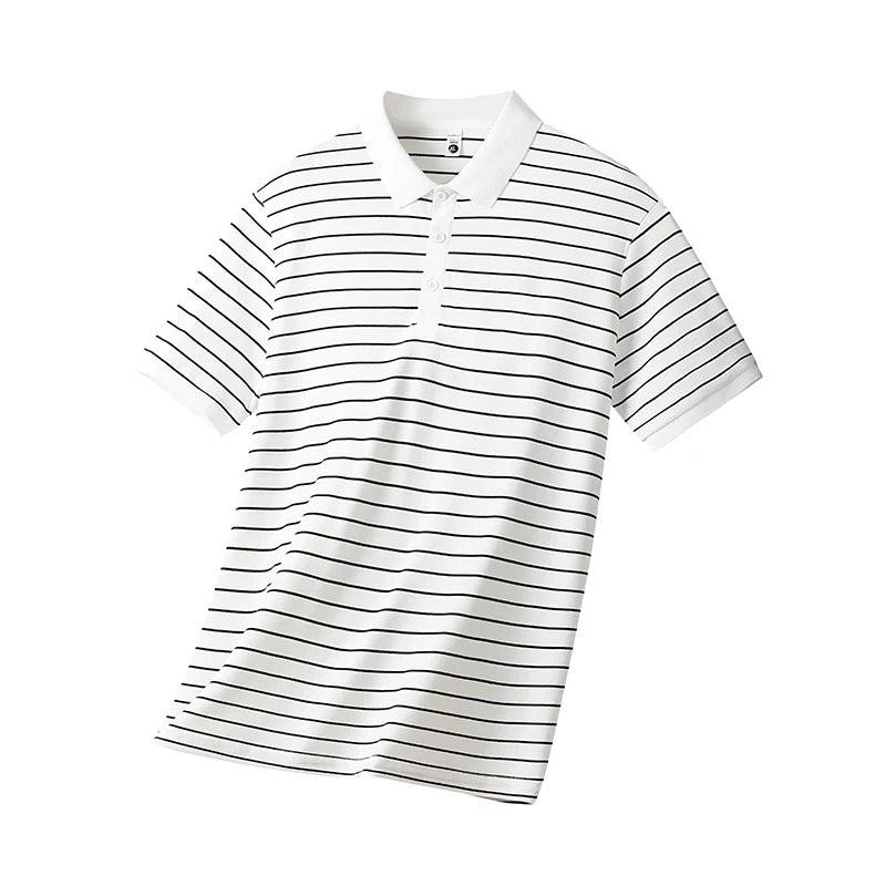 Summer POLO Shirt New Men's Light Luxury Ice Silk Striped Lapel Business Style Casual Short Sleeves