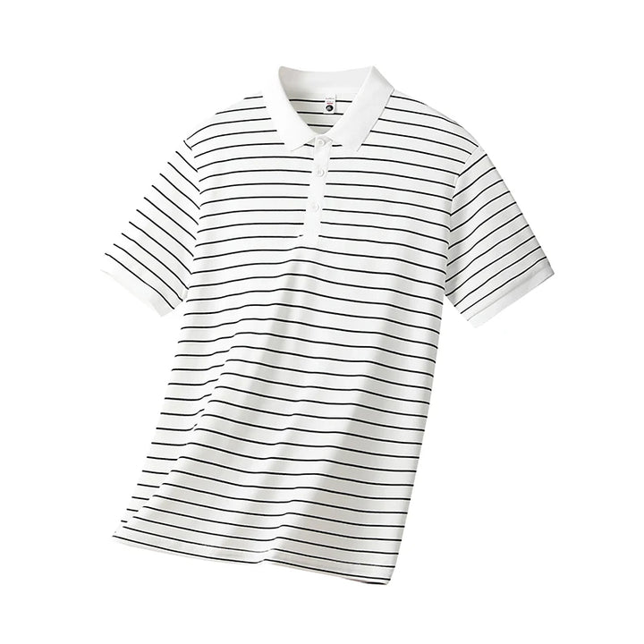 Summer POLO Shirt New Men's Light Luxury Ice Silk Striped Lapel Business Style Casual Short Sleeves
