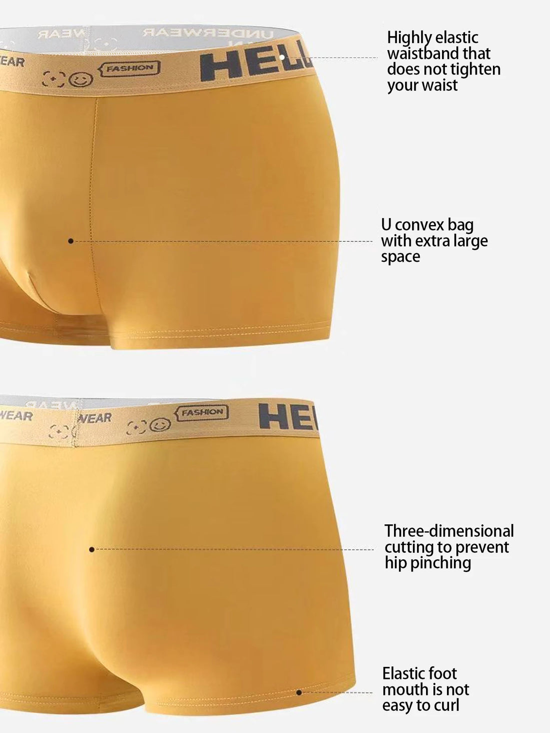 6-pcs HELLO Men's Boxer Briefs, Cool Ice Silk Graphene Antibacterial Crotch, Breathable, Soft and Comfortable Quick-drying Stret