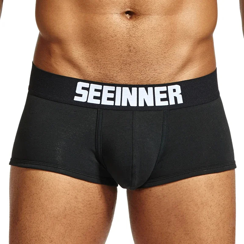 Seeinner Mens Boxer Shorts Cotton U Convex Pouch Underwear Soft Comfortable Underpants Cueca Masculina M-XXL Black White Gray
