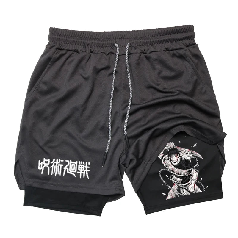 Anime Performance Shorts Toji Printed Men GYM Casual Sports Shorts Workout Running Mesh 2 In 1 Sport  Pants