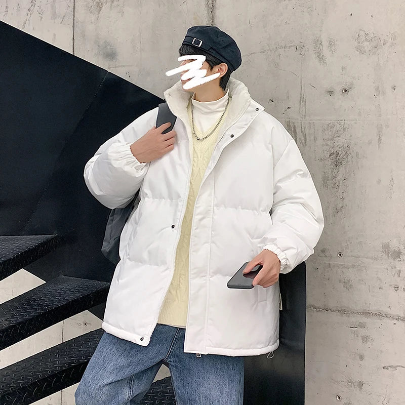 Winter Stand-up Collar Jacket for Men  New Arrived Men Solid Color Parka Thickened Warm Jacket Oversize Puffer Coat ATFH
