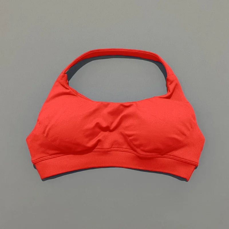 Histello Sports Bra Women Seamless Halter Clothes Neck Strap Padded Yoga Top Gym Backless Bra Running Sportswear Workout Tops - ATFH