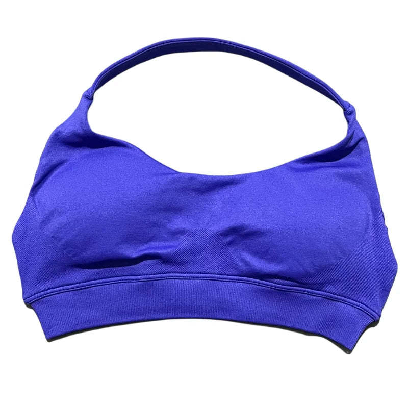 HISTELLO Women Seamless Halter Top Sports Bra High Support Push-up Open Back Pilates Gym Wear Fitness Yoga Workout Underwear - ATFH