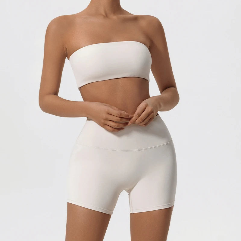 Summer Two Piece Fitness Sports Set Women Workout Yoga Outfit Strapless Bra Woman 2Ps Gym Crop Top Deportivos Mujer Gym Suits - ATFH