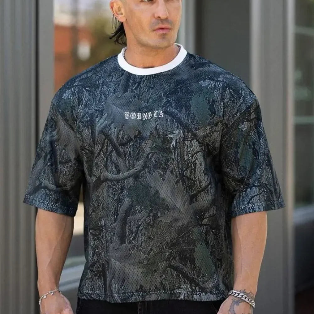 T-shirts Men Summer New Sports Man T-shirts Leisure Mesh Round Neck Fashion Loose And Comfortable Clothing Gym Running Shirts ATFH