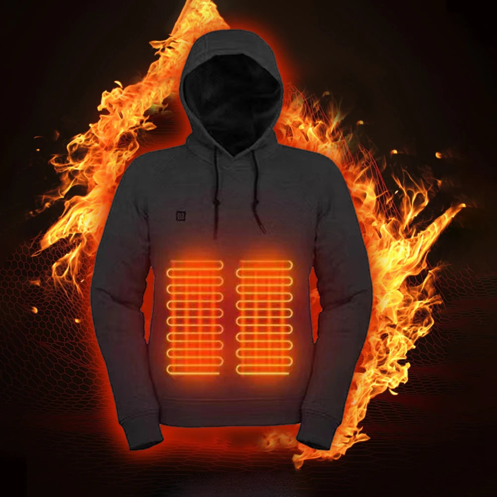 Men Women USB Heating Hoodies Vintage Heated Jacket 5 Heating Zones 3 Heat Levels Long Sleeve Streetwear Loose Coats Sweatshirts - ATFH