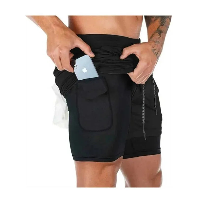 2-in-1 Running Summer Workout Shorts for Men Gym Performance Compression Shorts with Phone Pocket Towel Loop Athletic Activewear