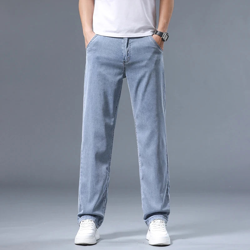 2026 Summer Ice Silk Thin Four Seasons Men's Jeans Loose Straight Wide Leg Pants ATFH