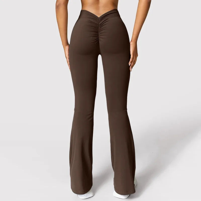 Sexy Yoga Flare Pants Women V-Cut Waist High Waist Push Up Butt Fitness Leggings Comfort Fit Gym Running Fashion Slim Leggings ATFH