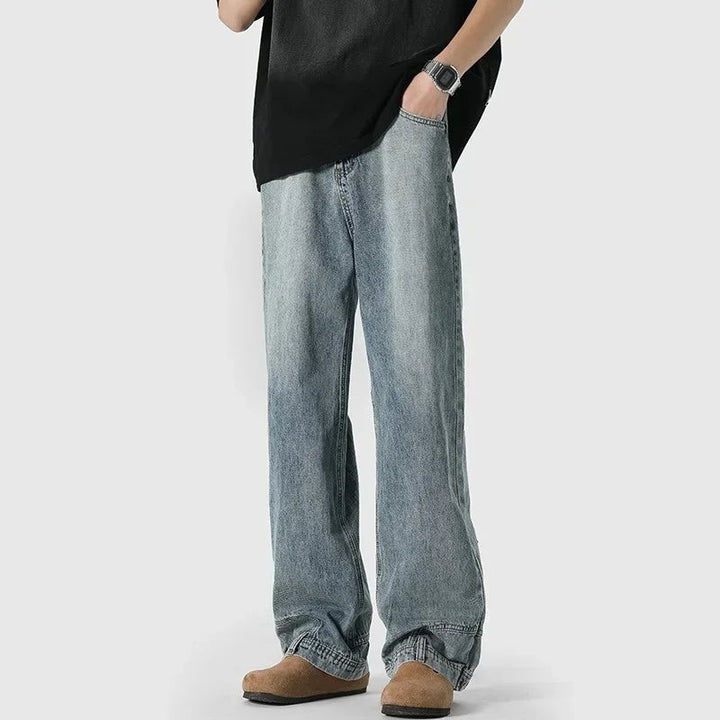 Autumn Men's High Street Fashion Baggy Jeans Reverse Pocket Design Straight Wide Leg Denim Trousers Solid Color Y2K Vintage Jean ATFH