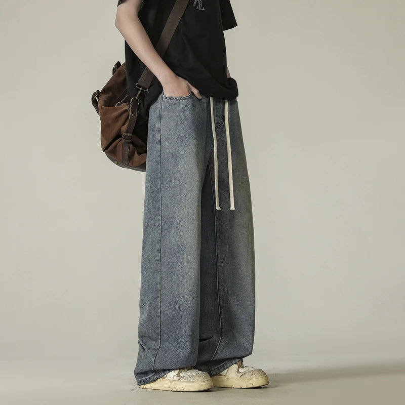 full length men's oversize y2k black big boys jeans for man washed straight leg casual loose wide baggy pants Men trousers denim ATFH