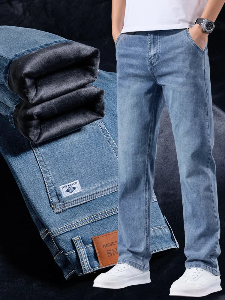 Men's loose straight leg jeans retro washed elastic casual pants suitable for all seasons versatile pants ATFH