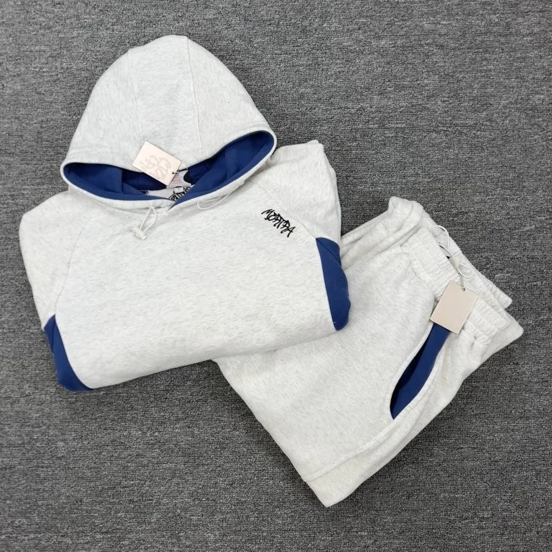 Mertra Patchwork Embroidery Fleece High Street Loose Autumn-Winter Men's and Women's Couple Sleeve Hooded Sweatshirt - ATFH