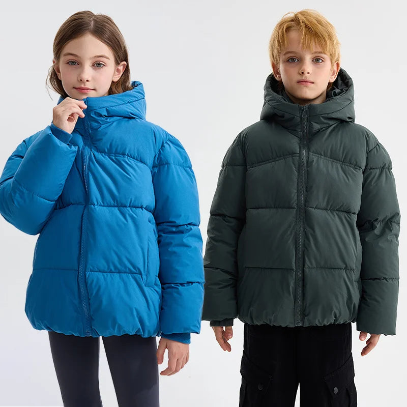 Winter Boys Girls Cotton Down Jacket Solid Windproof Thick Warm Hooded Mid-length Coat for 3-10 Years Kids Casual Outerwear