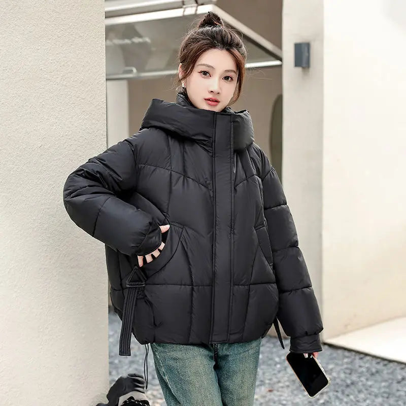 Large Down Short Hooded New Winter Thick Warm Jacket, Loose And Slimming Cotton Jacket