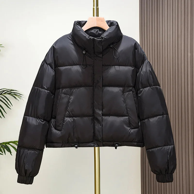 Korean Fashion Short Down Cotton Jacket Women 2025 Winter Parkas Warm Padded Coat Stand Collar Thick Casual Ladies Bread Clothes