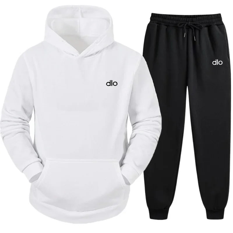 Spring  Autumn Men's Hooded Jogging Gym Fitness and Leisure Set Street Fashion Y2K Clothing Printed Neutral Sports 2-piece Set