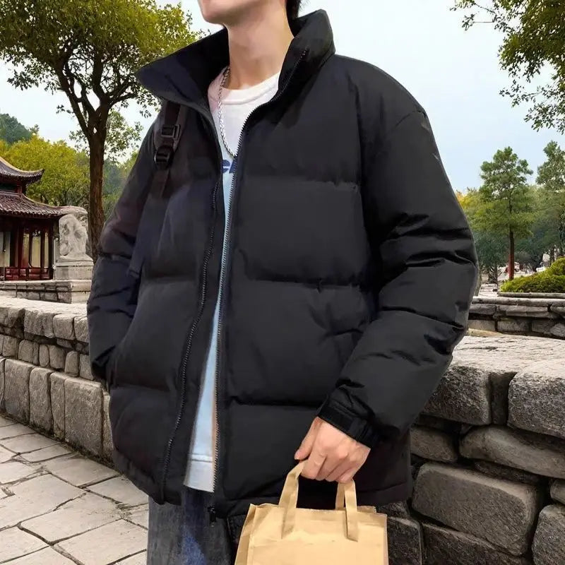 Men's Parkas New Korean Thicken Cotton Padded Coats Male Winter Warm Overcoats Men Solid Color Zipper Casual Jackets F253