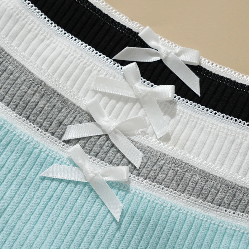 3PCS Sexy Low Waist Panties Women Lace Trim Solid Color Briefs M-XL Breathable Comfortable Lingerie Female Rib Cotton Underwear