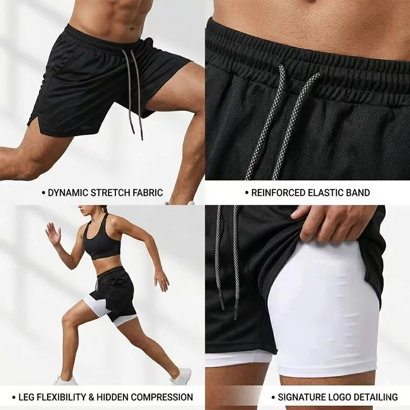 Martial Art Jiu-Jitsu Print Ufc Men's Double-Layer Sports Shorts, Quick Dry, Anti-Chafe, for BJJ, MMA & Fitness wx249