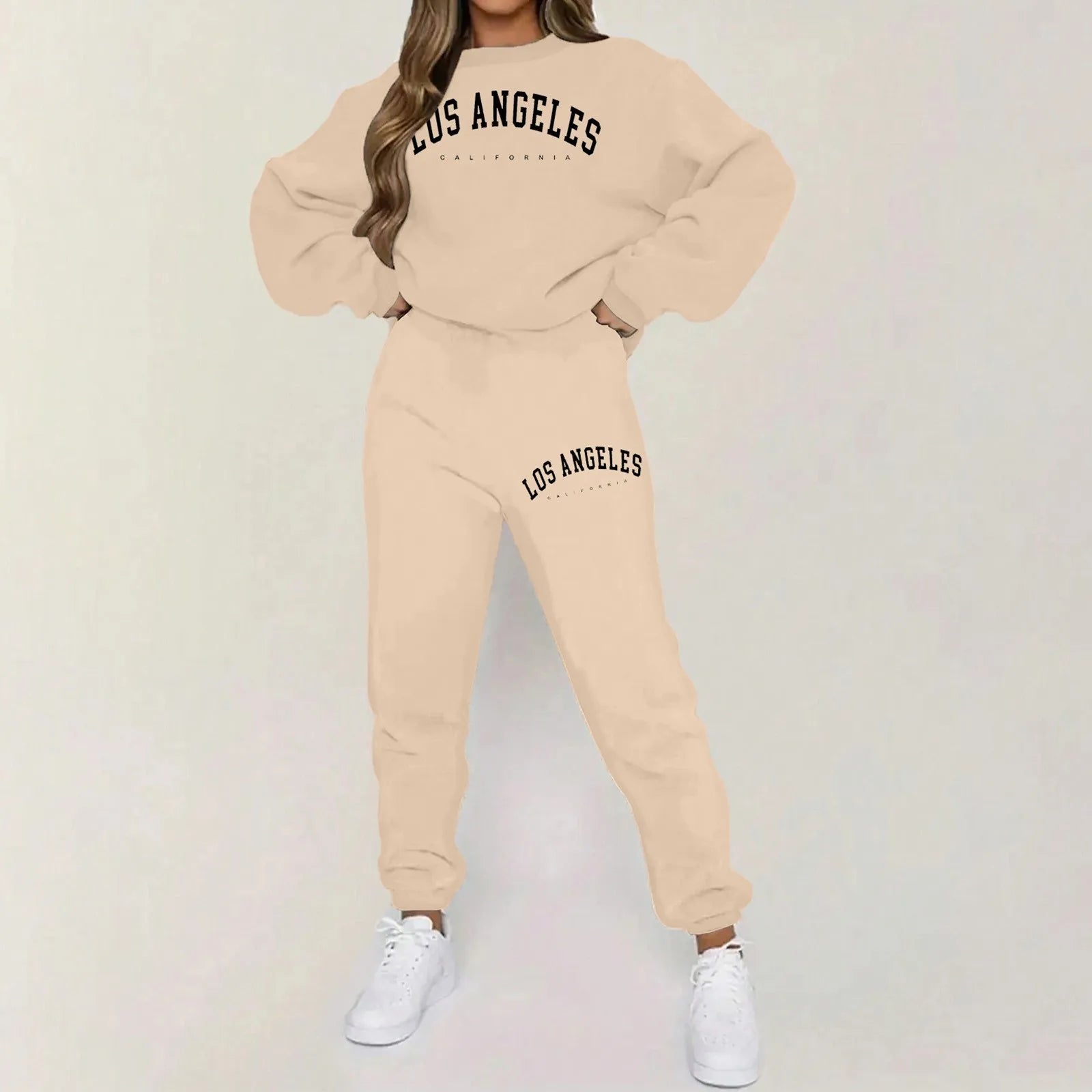 Women'S Printed Outfit Long Sleeve Solid Color Hooded Sweatshirt And Sweatpants Two Piece Set Autumn Casual Sportswear Suits