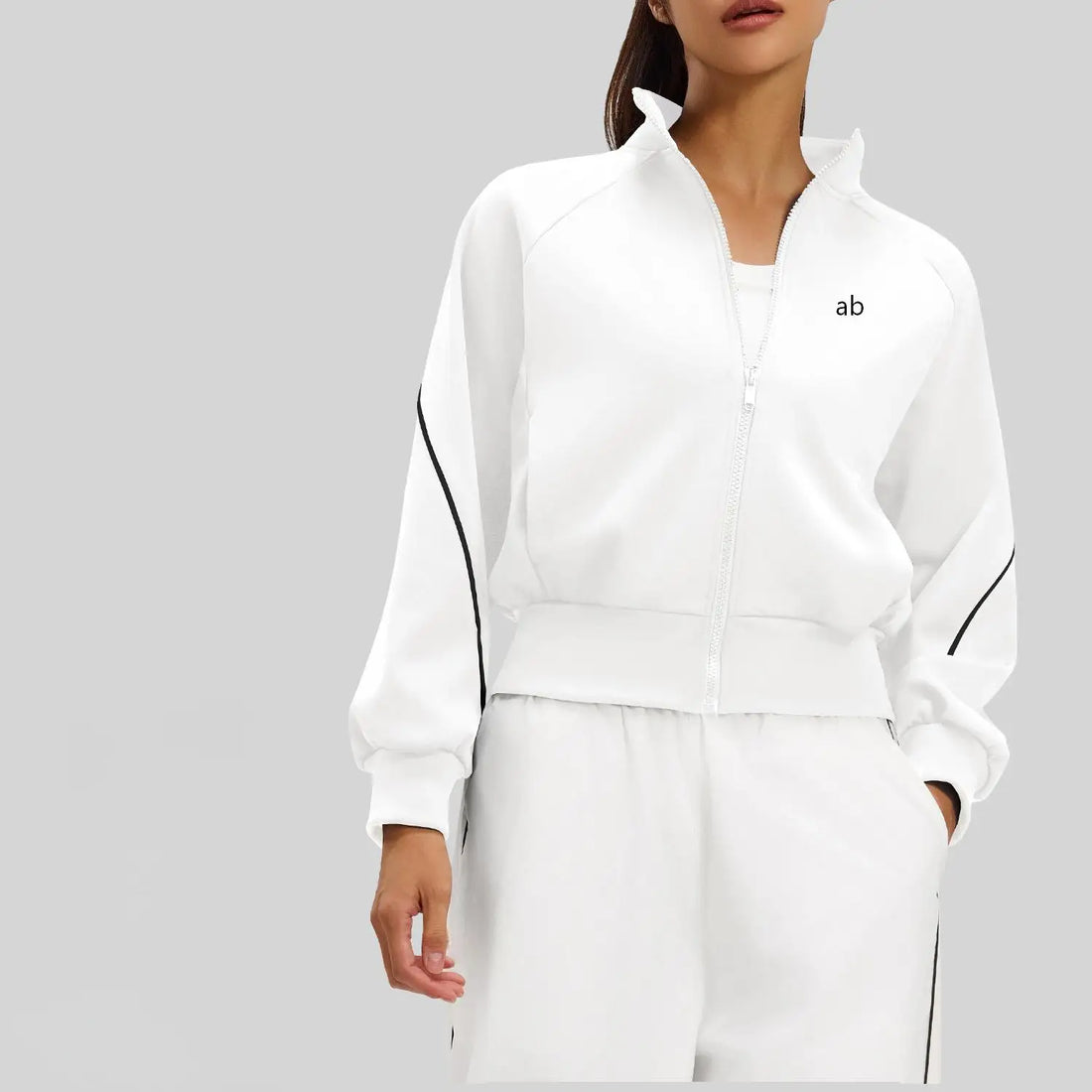 2026 Fall/Winter Color-Contrast Fleece-Lined Yoga Top with Stand Collar, Thickened Warm and Slim-Fitting Sport Jacket for Women