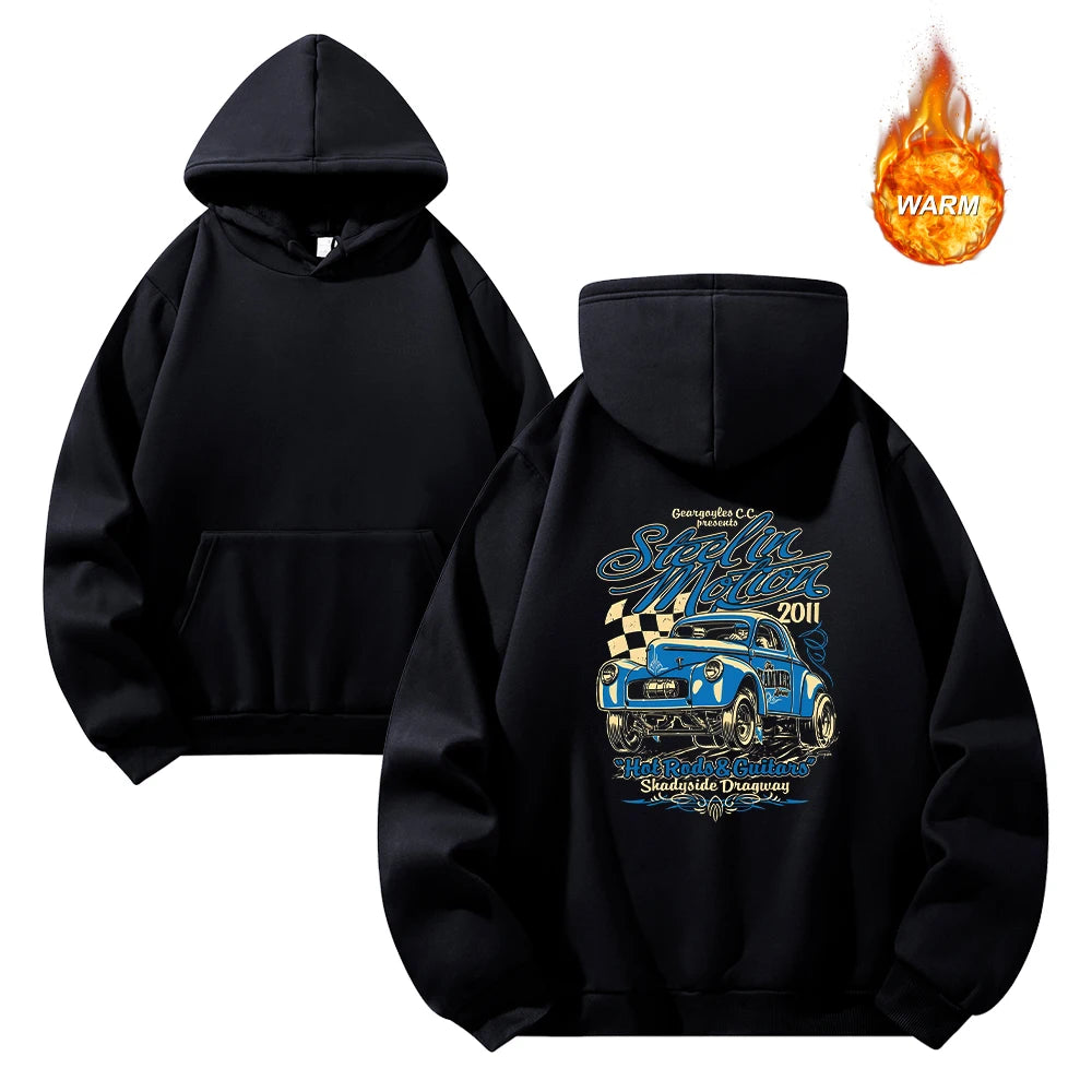 Men's Hoodies With Colorful Car Print Thickened Oversized Hooded Sweatshirt Autumn And Winter Casual Warm Pullover Sweatshirt - ATFH