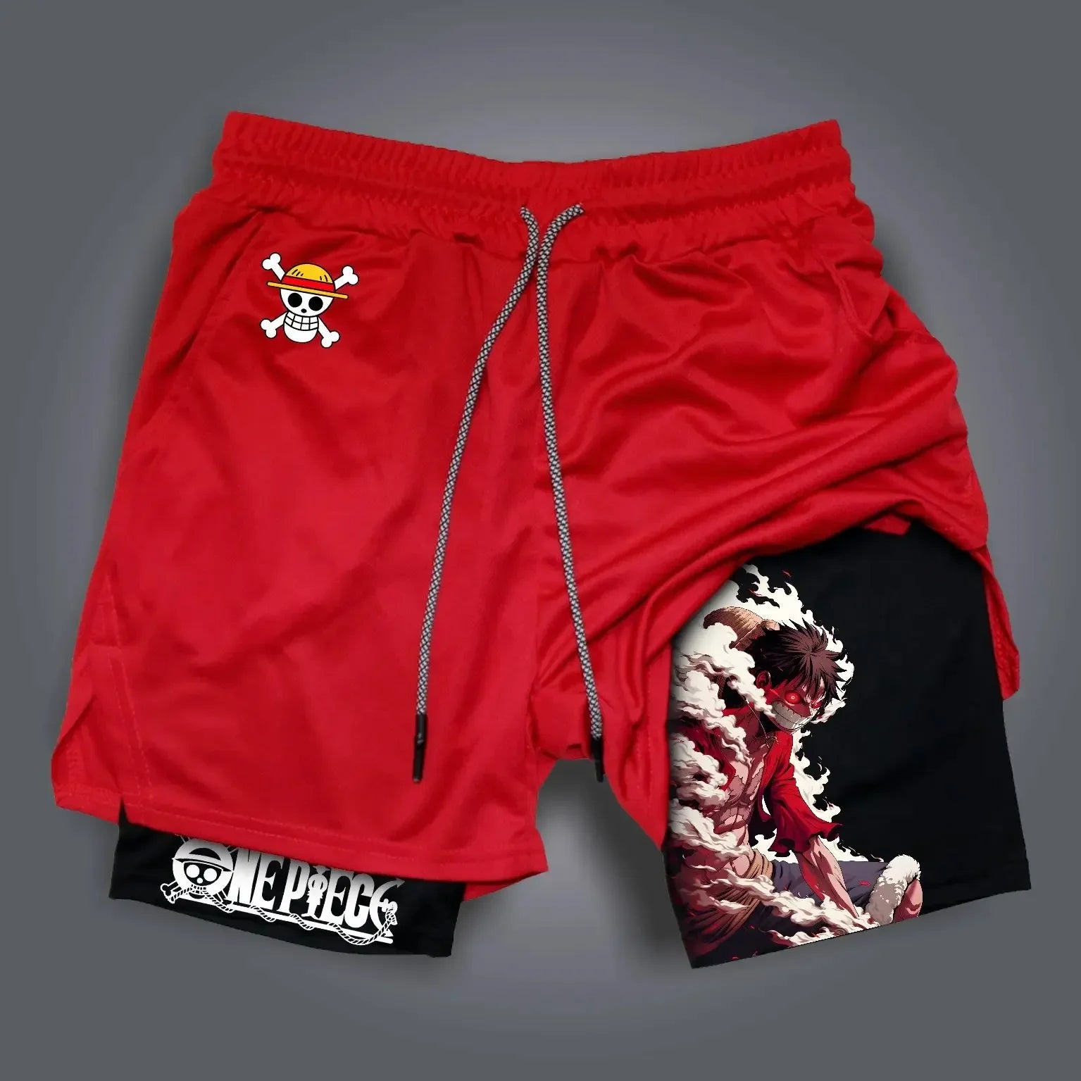 One Piece Anime Mens Gym Shorts Summer Y2k Streetwear Fitness Running Sport Pants Breathable Mesh Double-layer Shorts Sportswear