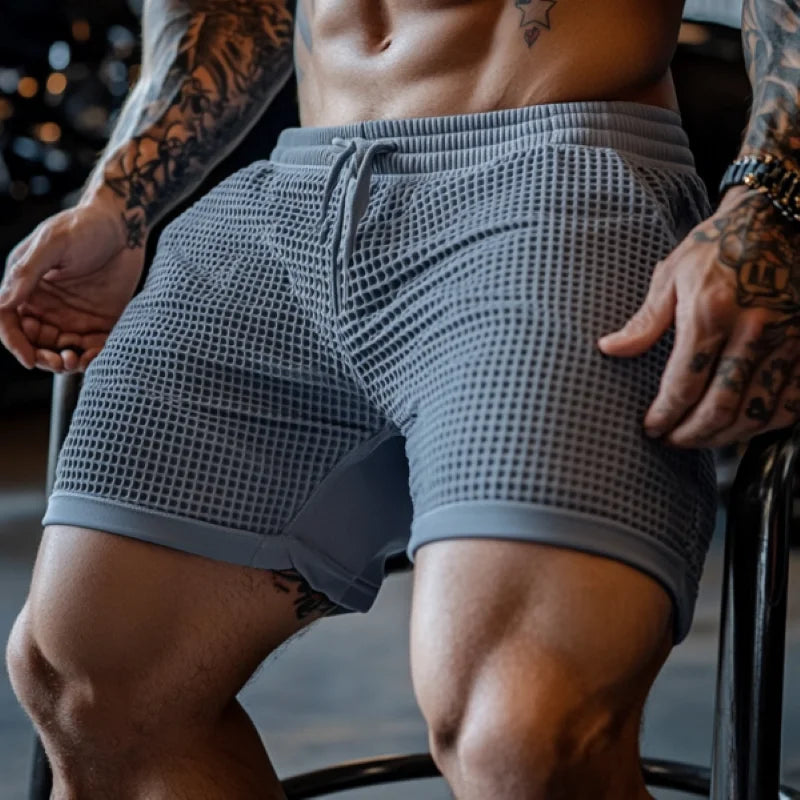 Men's Oversized Stretch Waffle Shorts - Athletic Gym Fitness Running Casual Comfort Breathable Quick Dry Elastic Waist Summer Sh