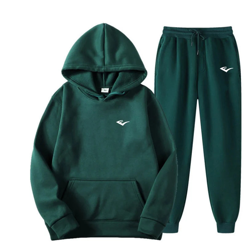 Men's sports and casual hooded shirt and pants set, featuring printed patterns, unisex, suitable for outdoor activities - ATFH