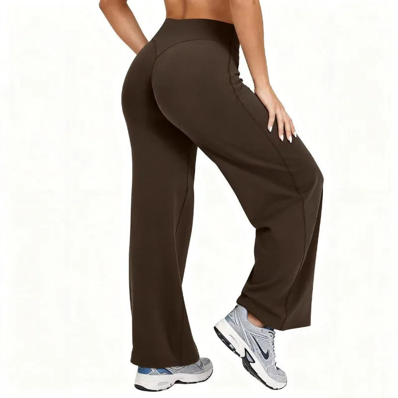 Women Plus Size Yoga Wide-leg Pants High Waist Stretchy Solid Color Leggings Running Pilates Sports Fashion Straight-Leg Pants ATFH